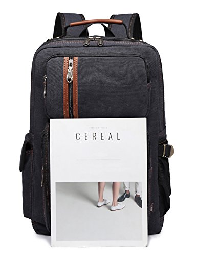 BEFAiR Canvas Backpack Vintage College Daypack Mens Laptop Backpack School Bookbag for Women Black - Thumbnail 5