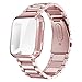 Maxjoy Compatible with Fitbit Versa Bands, Versa 2 Metal Band Large Stainless Steel Bracelet Wristband with Protective Cover Case for Men Women, Compatible with Fitbit Versa 2 1 Smart Watch, Rose Gold