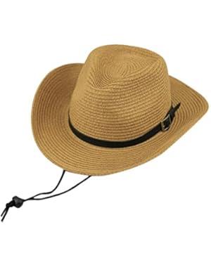 Bronze Times(TM) Unsex Belt Fastener Cow Boy Woven Collapsible Wide Brim Sunhat