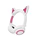 Cat Ear Kids Headphones,DICEKOO Flashing Glowing Cosplay Fancy Cat Ear Headphones Foldable Over-Ear Gaming Headsets Earphone with LED Flash Light for Girls Boys Phone Tablet (Pink-White)