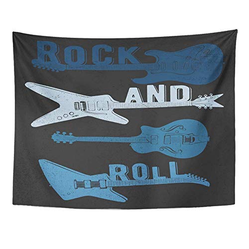 SPXUBZ Wall Tapestry Guitar Rock Festival Roll Sign Slogan Graphic White Arm Band Bass Black Wall Hanging Decoration Soft Fabric Tapestry Perfect Print for House Rooms