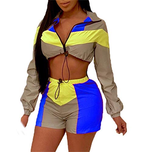 Women's 2 Pieces Outfits Long Sleeve Zipper Jacket and Short Pants Set Tracksuits