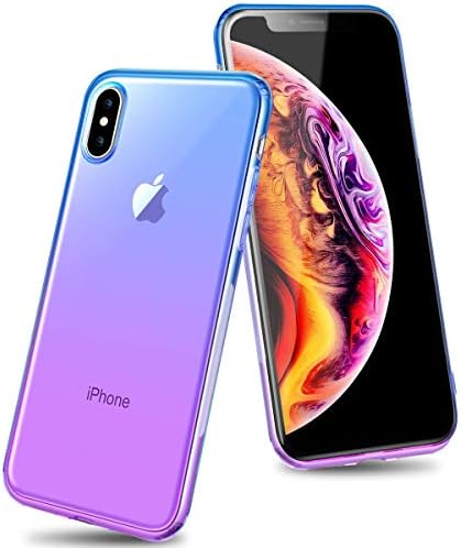 Airror Phone Case Compatible with iPhone X iPhone Xs, Clear Multi-Color Gradients Slim Case, Impact Resistant Protective Flexible Soft TPU Cover [ Support Wireless Charging ] - Blue & Purple 242