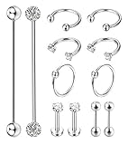 Masedy 12Pcs Stainless Steel Industrial Barbell Cartilage Piercing Earrings for Women Men Hoop Helix Tragus Labret Piercing