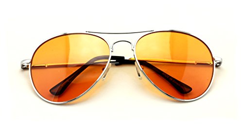 VW Eyewear - Colorful Silver Metal Aviator With Color Lens Sunglasses (Orange lens)