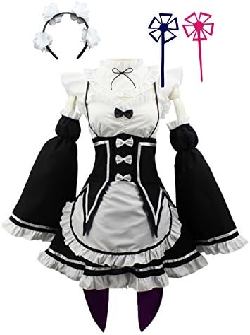 HalloweenCostumeParty Women Anime Cosplay Lolita Maid Dress with Headband Black White
