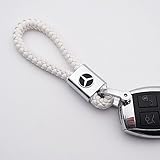For Mercedes-Benz Logo Emblem Key Chain Key Ring Metal Alloy BV Style Leather Gift Decoration Accessories AMG (White)