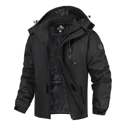PrimeCrest Winterjacke Herren Jacke Fleecejacke Skijacke Wasserdichte Warme Thermo Gefüttert Softshell Ski Winter Tactical Hoodie Jacke Männer Snowboard Dicke Outdoorjacke Softshelljacke Schwarz L thumbnail 1