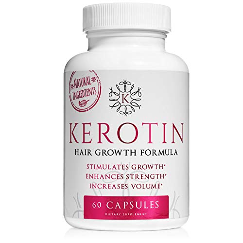 Kerotin Hair Growth Vitamins for Natural Longer, Stronger, Healthier Hair - Enriched with Biotin, Vitamin B, Folic Acid - Promotes Frizz-Free, Keratin Rich Hair for All Hair Types - 60 Capsules