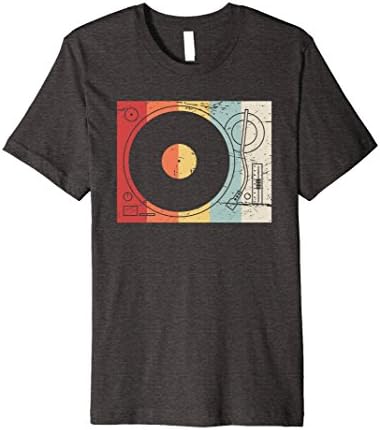 Mens PREMIUM | Retro Record Player Turntable Vinyl DJ T-Shirt Large Dark Heather