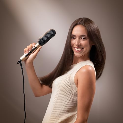 Brosse Lissante avec Technologie Ionique InstantCare Lisse IonTech. 23 Dents, 9 Réglages de Température, Revêtement Céramique, Chauffage en 30s, Puces Anti-brûlures, Gant et Pinces