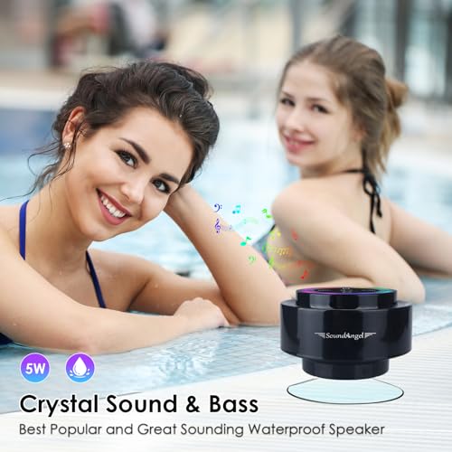 XLeader Shower Speaker, Upgraded,Certified IPX7 Waterproof, Mini Bluetooth Wireless Small Speaker with Lights, Suction Cup and Mic for Bathroom, Crystal Sound&Bass,12H Playtime, Ideal Electronic Gifts