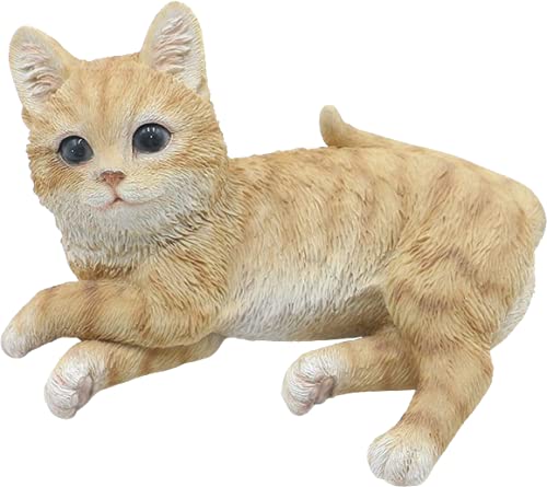Bambelaa! Cat figure garden sculpture decoration garden figure polyresin for indoor and outdoor use lying beige approx. 15.5 × 10 × 8 cm