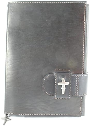 Amazing Leather Products Latigo Bible Cover with Slide Closure, Adorned with a Pewter Finish Cross, Durable Leather Bible Cover for Men, Women, Teens, or Children, Black