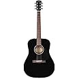 Fender Acoustic Guitar, with 2-Year Warranty, CD-60 Dreadnought V3 Classic Design with Rounded Walnut Fingerboard and Alloy Steel Strings, Glossed Black Finish, Spruce Top, Includes Hard-Shell Case