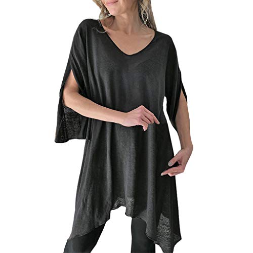YEZIJIN Fashion Women Solid T-Shirts O Neck Split Irregular Hem Casual Tops Blouse 2019 Under 10 Dollars Black - Thumbnail 5