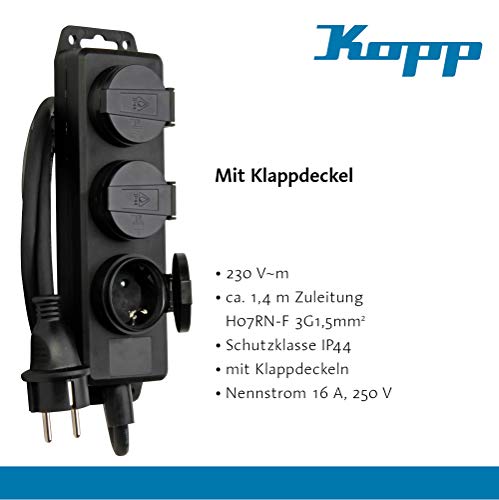 Kopp 3-Fach Feuchtraum-Steckdosenleiste mit Deckel 1,4m Kabel I Robuste Mehrfach-Steckdose anschraubbar + aufhängbar I… – Bild 6