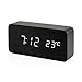 OCT17 Wooden Digital Alarm Clock, Multi-Function Smart Alarm Clock, LED Light Alarm Clock with USB Power Supply, Voice Control, Thermometer - Black