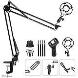 Eastshining Upgraded Adjustable Microphone Suspension Boom Scissor Arm Stand w/ Shock Mount Mic Clip Holder 3/8 to 5/8 inch S