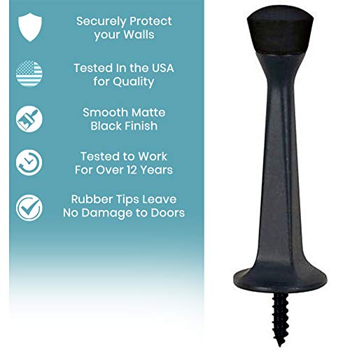 10 Pack - Vance Home Improvement - Heavy Duty Rigid Door Stop (Handyman Designed!) - Matte Black w/Black Tip - Solid Door Stop - Trial Tested to Completely Protect Doors & Walls