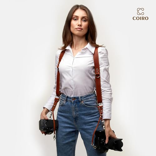 C Coiro Dual Camera Harness for Photographers, Double Adjustable Leather Strap DSLR/SLR, Dual Shoulder Harness