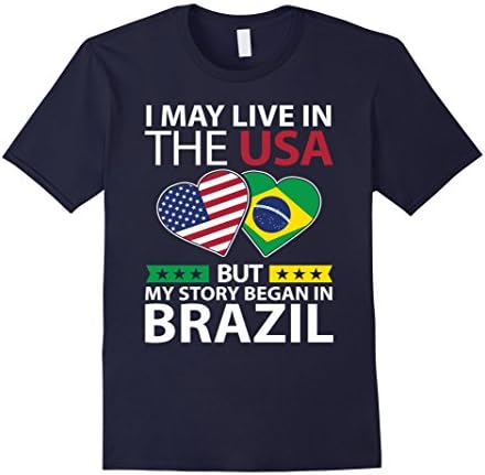 Mens Brazil Flag Shirt Live in USA Brazilian Pride Gift T-Shirt XL Navy