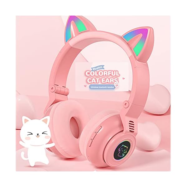 Kids-Headphones-Wireless-Light-Up-Cat-Ear-Bluetooth-Headphones-Over-Ear-Foldable-Headphones-WirelessWired-On-Ear-Stereo-Headset-with-Microphone-LED-Light-PINK T/A Kids Headphones Wireless Light Up Cat Ear Bluetooth Headphones Over Ear Foldable Headphones Wireless/Wired On-Ear…