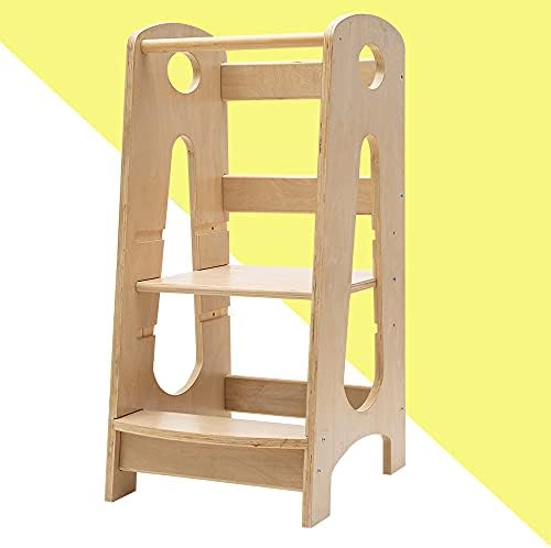 Katarus Kitchen Step Stool For Kids And Toddlers With Safety Rail Children Standing Tower For Kitchen Counter 3 Heights Adjustable Step Up Stool Mother S Helper Solid Wood Construction Natural Amazon Sg Home