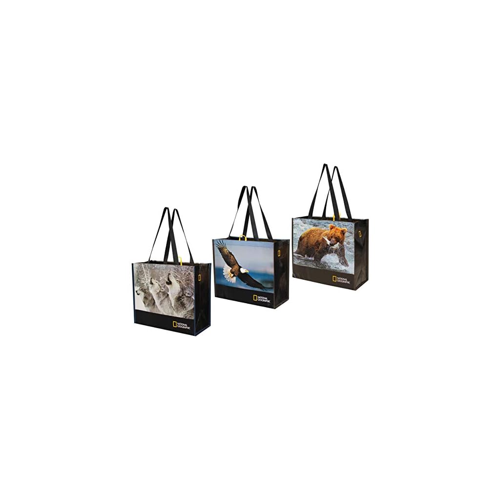 Reusable Grocery Bags Shopping Totes with National Geographic Prints Heavy Duty Made From