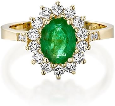 Diamond Diana engagment ring with 1 ct Natural Green Emerald for women 14k Yellow Gold art deco vintage antique style promise anniversary gift