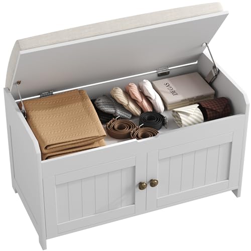 Photo 1 of HOMEFORT Entryway Bench with Lift Top Storage,Shoe Storage Bench with Cushioned Seat,Wood Shoe Cabinet Bench,Bench for Bedroom End of Bed,Entry Hidden Shoe Bench for Mudroom,Hallway (White)
