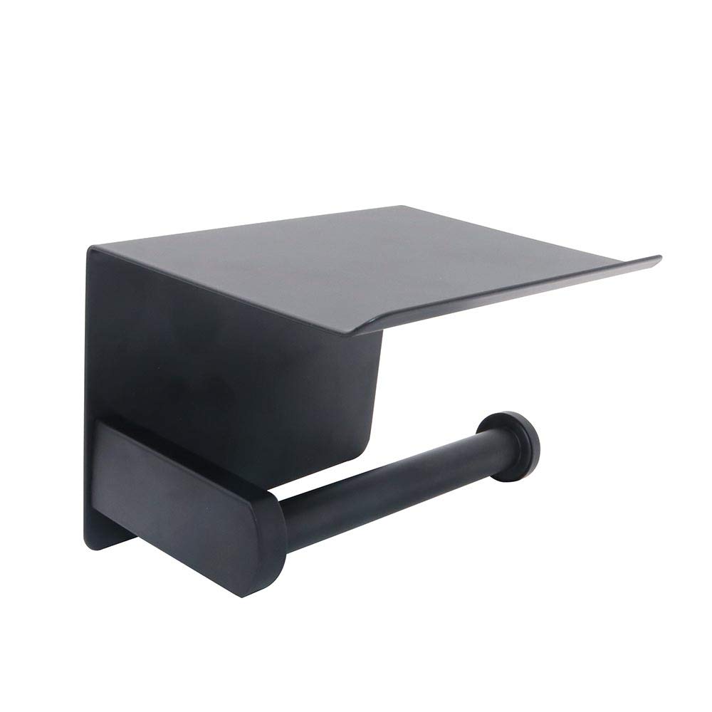 NUZAMAS Self Adhesive Toilet Paper Holder, Top Plate Phone Holder, Stainless Steel Wall Mount Drill Free, Black Toilet Roll Holder, Towel Hanger for Bathroom Kitchen Home