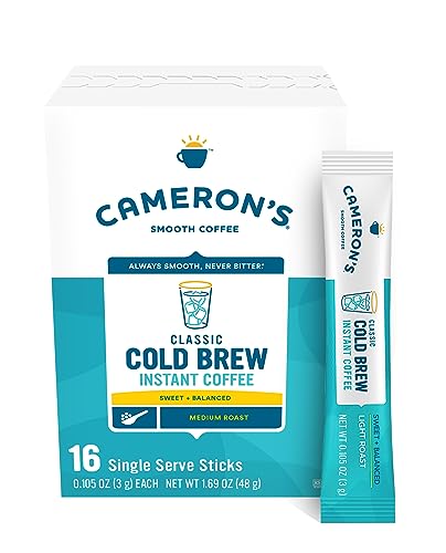 CAMERON’S COFFEE CLASSIC COLD BREW INSTANT SINGLE SERVE STICKS, MEDIUM ROAST , 100% ARABICA , 128 COUNT
