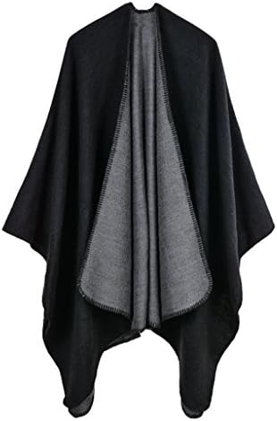 VINCINEY Women's Color Block Knitted Poncho Capes Wrap Pashmina Shawl Sweater Cardigans Coat Grey