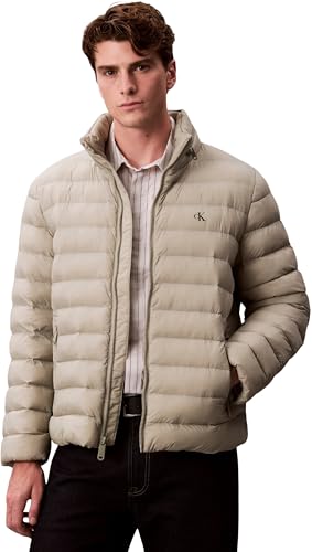 Herren Steppjacke Nylon Puffer mit abnehmbarer Kapuze, Grau (Forest Fog), L