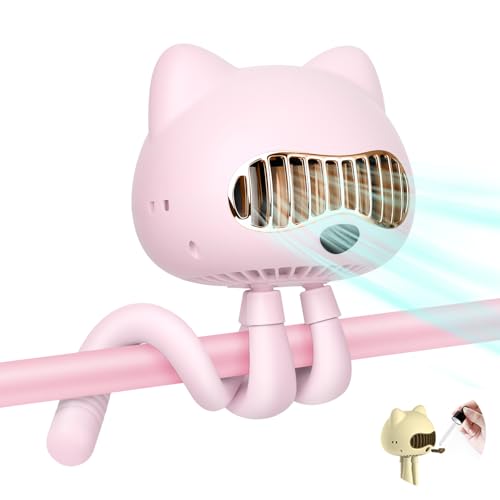 FUNJEO F08 Stroller Fan,HandheldFan,TableFan Powerful,2000mAh Battery USB Rechargeable,Non-touch Design,Aroma Fan,for Women/Family (Pink)