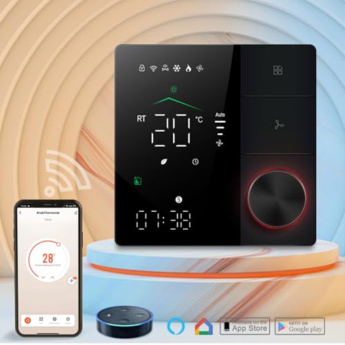 ALISMAEEL WiFi Smart Thermostat Air Conditioner Temperature Controller 2 Pipe for Home, HVAC Fan Coil Thermostat Smart Temperature Controller App and Voice Control