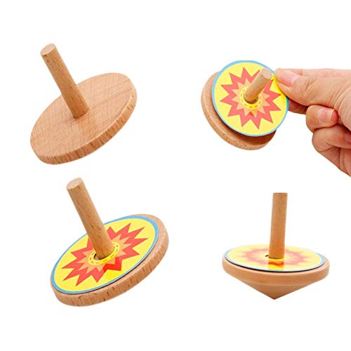 O-Toys Kids Spinning Tops Toys Mini Wooden Gyro Peg Fun Colored Printing Spinning Top Toy for Boys Girls Birthday Learning Education Toy (8 Patterns)