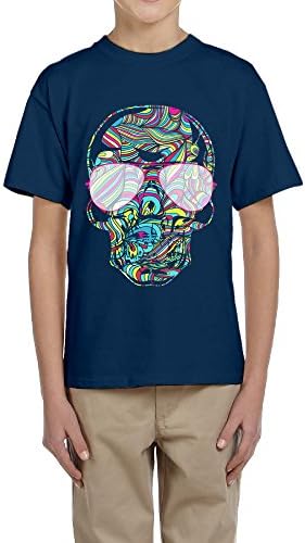 HSNSW Sunglass Colorful Skull Unisex Youth Teenager Raglan Tshirt Navy M
