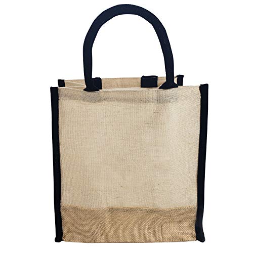 Reusable Jute Canvas Tote Bags w/Full Gusset Laminated Interior