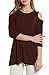Afibi Womens Cold Shoulder 3/4 Sleeve Swing Tunic Tops for Leggings (Large, Coffe)