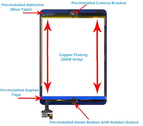 OmniRepairs For White iPad Mini (1st and 2nd Generation) Retina Display Touch Screen Digitizer Glass OEM Assembly with Home Button, IC Chip, Adhesive Tape, Screen Protector, and Premium Repair Toolkit