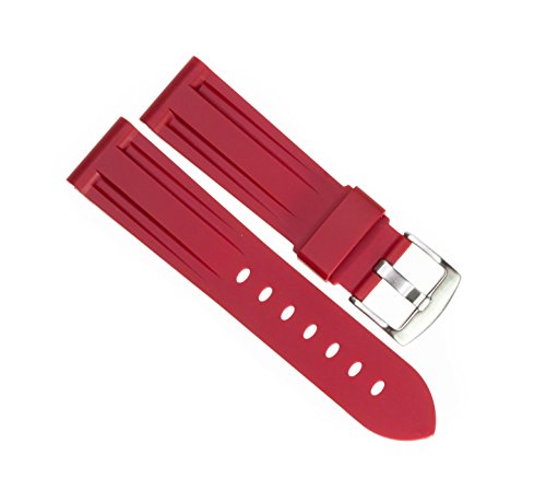 New 24mm Soft Rubber Strap Red Diver Watch Band fits PANERAI with Brush Stainless Buckle