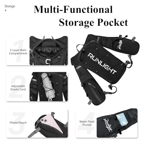 Runlight Running Vest for Men and Women, Adjustable Chest Straps, Hydration Vest with 1500ml Water Bottle