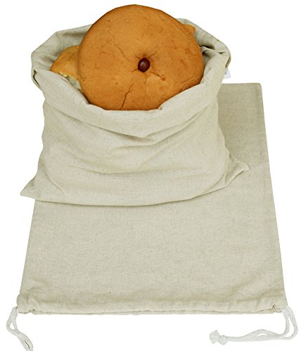 2Pack Flax by Flax cotton bread bag -13x17 inch, Muslin bag, sachet bag, Natural With Drawstring - Best for Vegetables, Bread or Laundy, Reusable mesh for Grocery shopping and House hold organizing