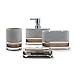 IMMANUEL Float Designer 4-Piece, Translucent Modern Brown White Bathroom Accessory Ensemble Set (Tumbler, Toothbrush Holder, Lotion Dispenser and Soap Dish Included), Durable MS Acrylic Bath Organizer