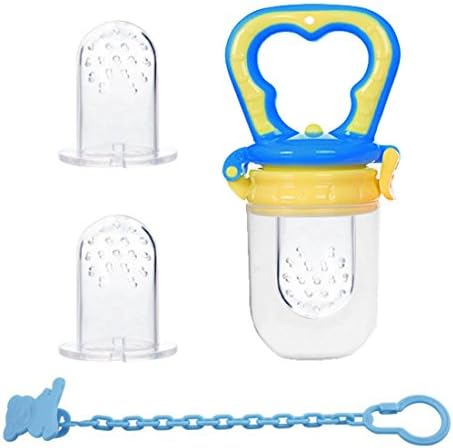 Food Feeder | Baby Fruit Feeder | Teething Toy | Silicone Teether Nibbler | No Messy Mesh Bag | 2 Extra Nipples | BPA free (S, Blue)