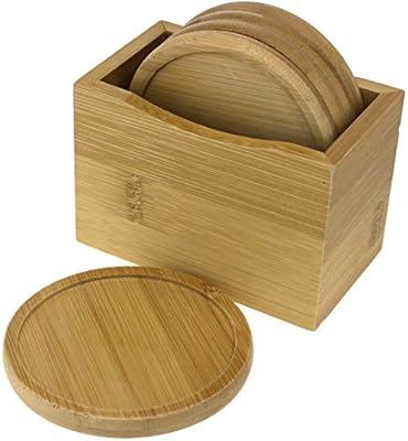 5 Piece Round Circle Bamboo Coaster Set W Coaster Stand Coasters