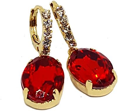 18kt Brazilian Gold Layered Crystal Drop Hoop Earrings. 1-1/4" length, 10x14mm stone.