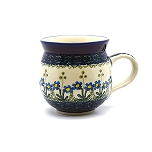 Polish Pottery 16 Oz. Bubble Mug – Blue Spring Daisy Ceramika Artystyczna